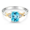 thumbnail image 3 of Gem Stone King 1.68 Ct Swiss Blue Topaz E-F Lab Grown Diamond 925 Silver and 10K Yellow Gold Ring, 3 of 6