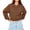 Brown, variant on Womens Cropped Sweatshirts Casual Henley Neck Snap Button Long Sleeve 2026 Fall Fashion Loose Fit Winter Crop Tops Light Blue L