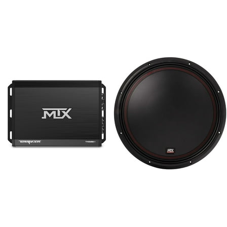 MTX TERMINATOR 500-Watt RMS 2Ω Mono Block Class D Amplifier and MTX Audio 5515-44 55-Series 15" 400W RMS Dual 4-Ohm Subwoofer
