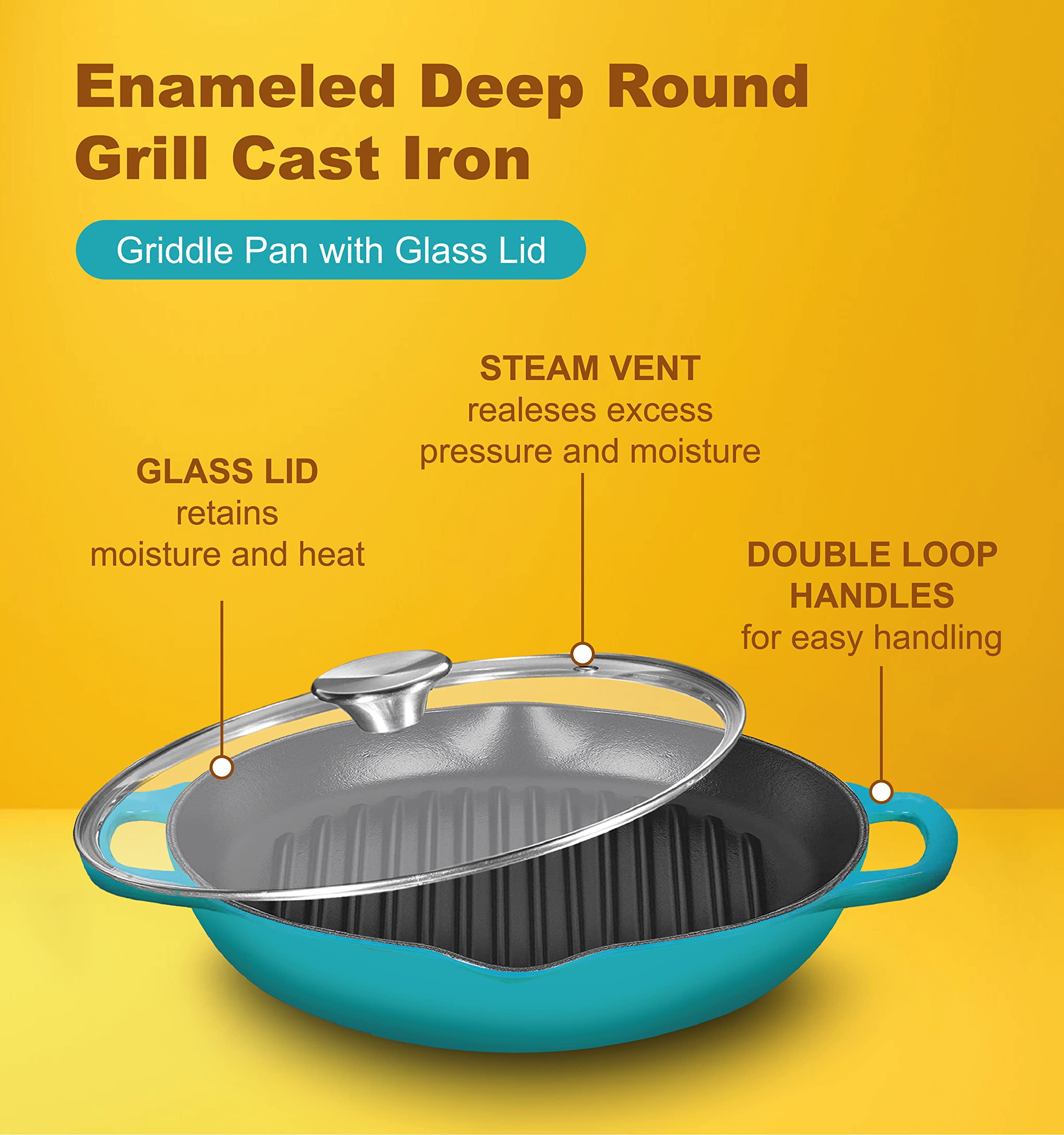 Grill Pan Round Griddle Pan, 304 Stainless Steel Frying Pan for Breakfast,  Breakfast Grill Pan for Stove Top, Professional Universal Cookware Round