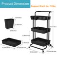 thumbnail image 4 of 3-Tier Metal Rolling Utility Cart, Kitchen Storage Cart Trolley Cart with Extra 2 Hanging Cups and 4 Hooks, 4 of 6
