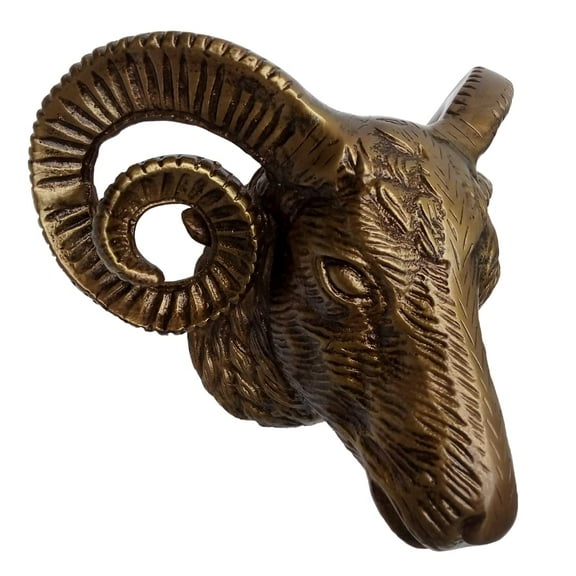 Indiaart12 Wall Mounted Ram Head Sheep Sculpture Figurine Aluminium Statue Christmas Polished (9.75" Inch) (Gold)