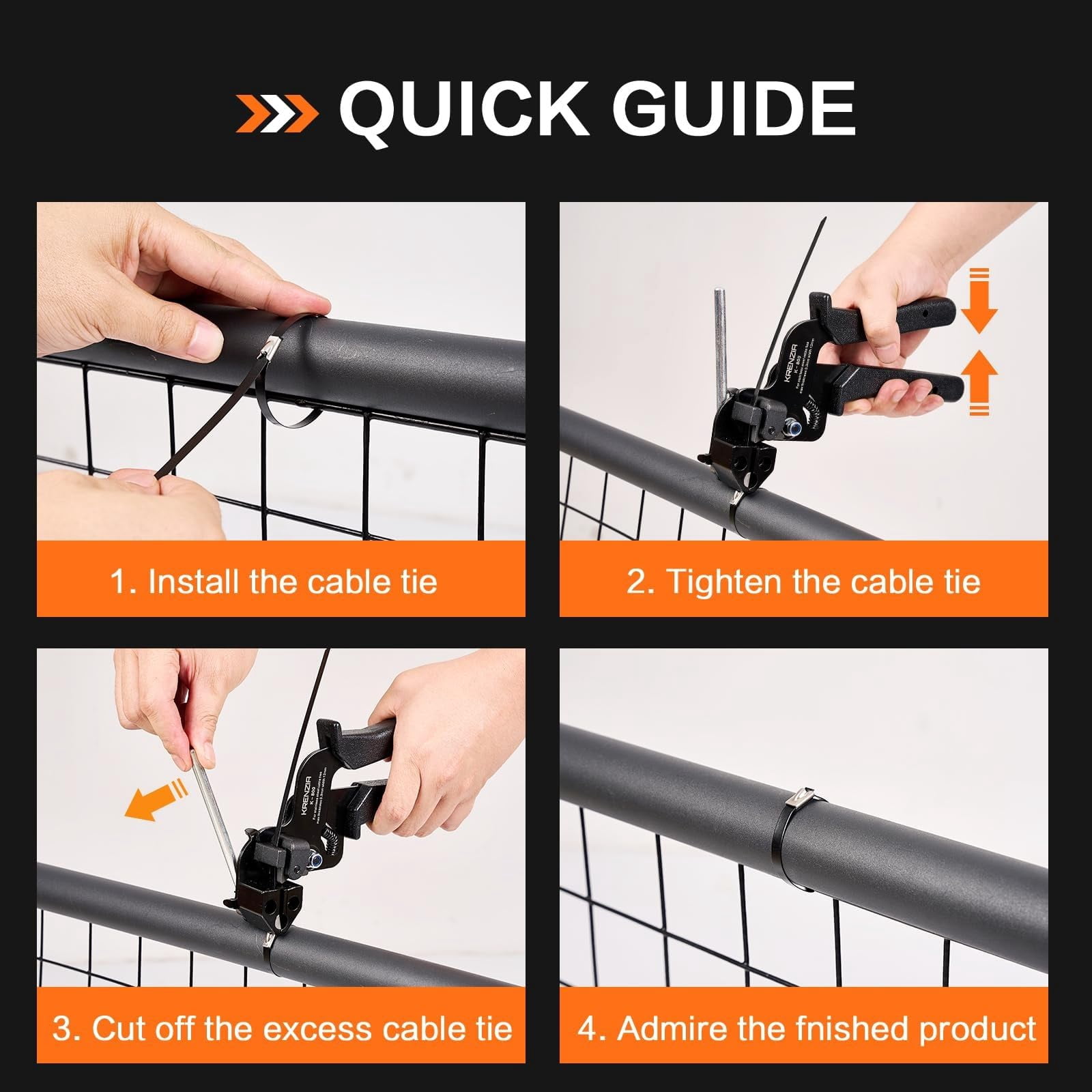 Stainless Steel Cable Tie Gun Kit, Heavy Duty 304 Metal Zip Ties with Self-Locking, Tension Tool for Fencing, Auto, Garden, Outdoor Use