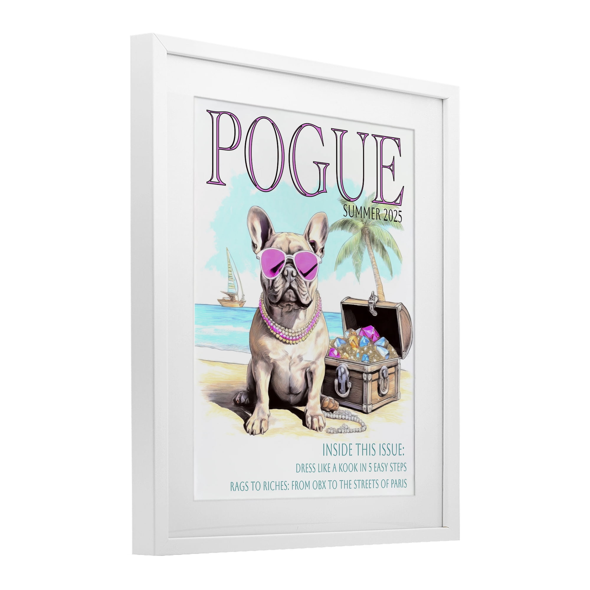 Stupell Industries Pogue Summer Dog Fashion White Framed Print Under Glass, design by Grotto Studios