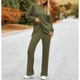 thumbnail image 5 of Womens 2 Piece Pajamas Outfits Crewneck Long Sleeve Pullover Tops Wide Leg Long Pants Casual Lounge Set, 5 of 5