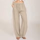 thumbnail image 2 of Pantalones anchos con cordón ajustable para mujer, mezcla de lino, cintura elástica, informal/trabajo/playa, para todas las estaciones, 2 of 5