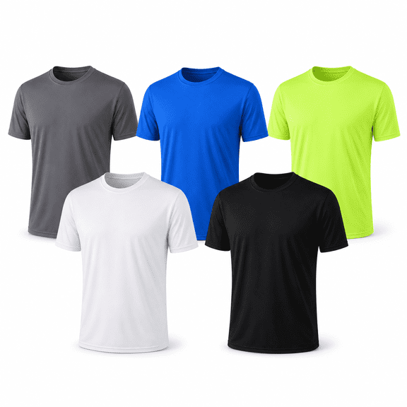 ZBORIBER Men's Quick-Dry Crew Neck T-Shirts 5-Pack, Moisture Wicking, Sizes S-3XL