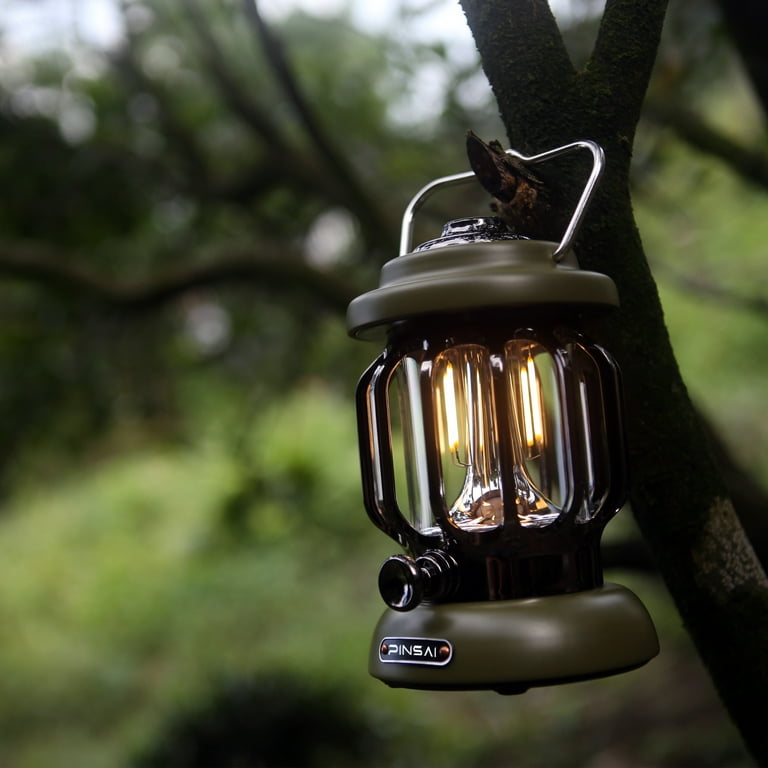 PINSAI LED Retro Camping Lantern,Rechargeable Metal Portable Battery  Powered Hanging Candle Lamp 