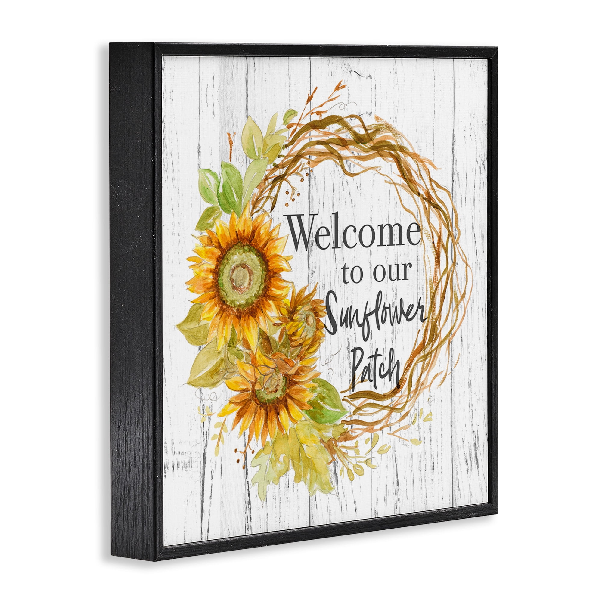 Stupell Industries Welcome Rustic Floral Wreath Botanical & Floral Painting Black Framed Art Print Wall Art, 24 x 24