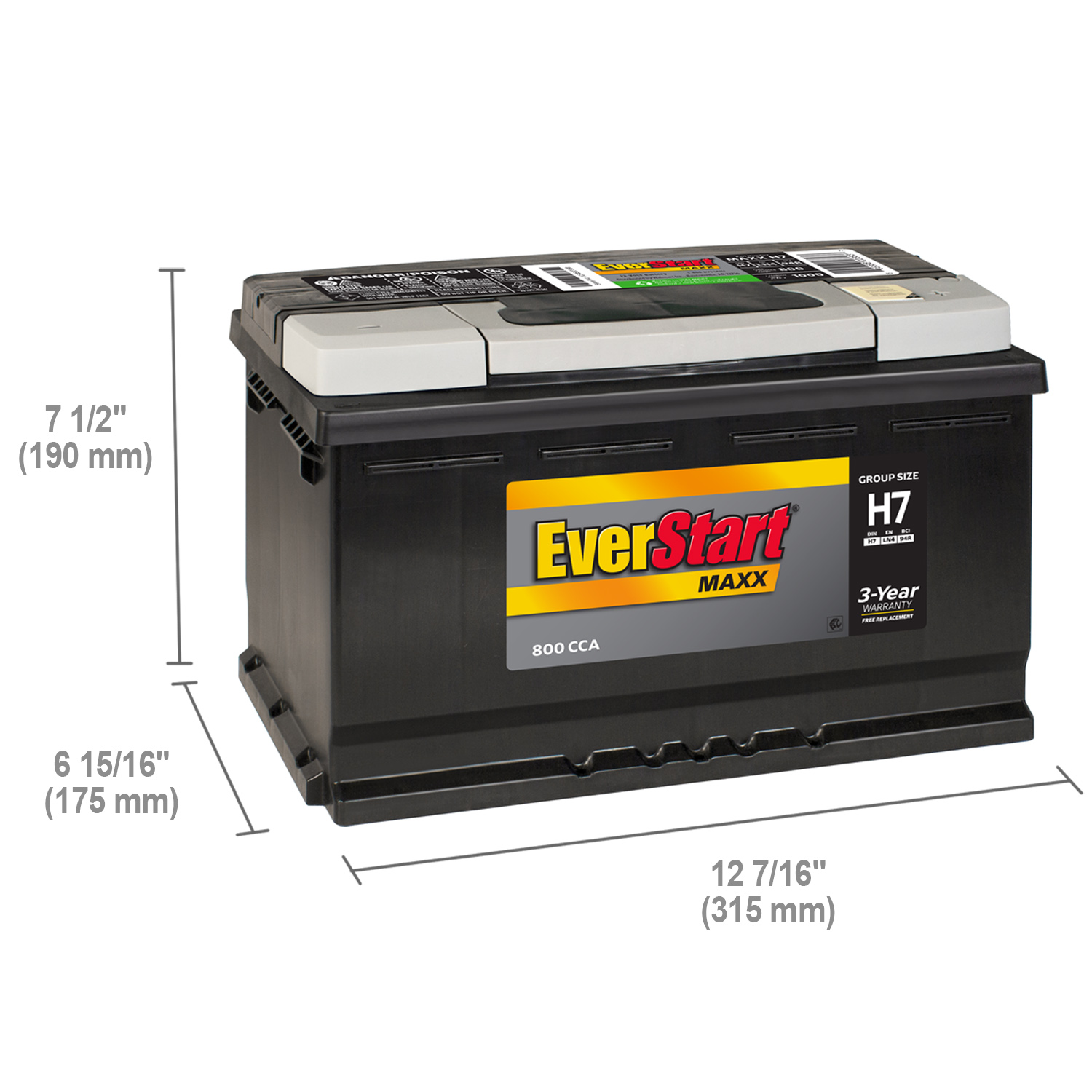 EverStart Maxx Lead Acid Automotive Battery, Group Size H7 / LN4 / 94R 12 Volt, 800 CCA - image 2 of 7
