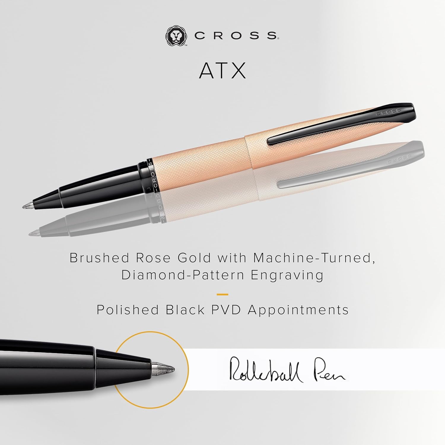 Cross ATX Brushed Metallic Refillable Gel Ink Rollerball Pen, Medium Rollerball, Includes Premium Gift Box - Brushed Rose Gold