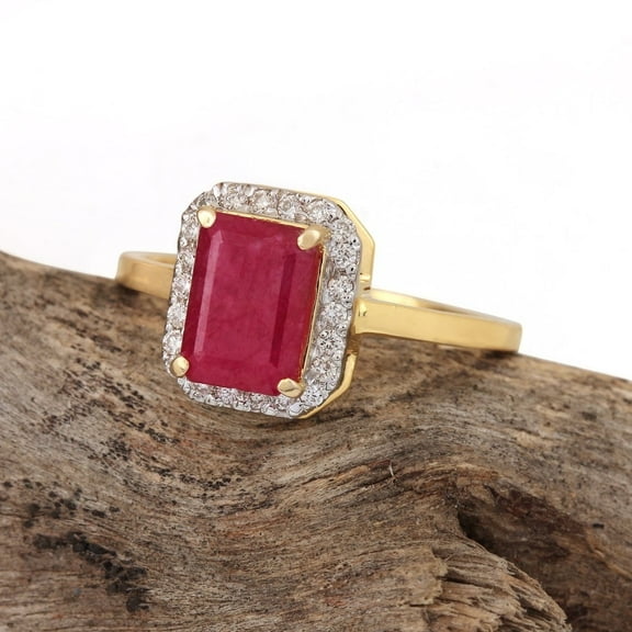 Ruby Certified Diamond Solid 14K Yellow Gold Statement Ring Handmade Jewelry