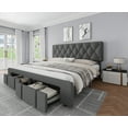thumbnail image 3 of Cadre de Lit Plateforme Rembourré Format Grand avec Tête de Lit Capitonnée à Losanges – 2 Tiroirs de Rangement – Lattes en Bois Robustes – Support Robuste – Sans Bruit – – Mobilier de Chambre – Couleur : Gris Grand, 3 of 8