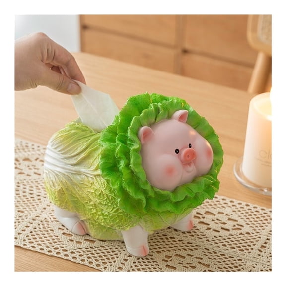 Cute Creative Cabbage Pig Tissue Box Decorative Resin Ornament, Wide Opening Bathroom Tissue Holder
