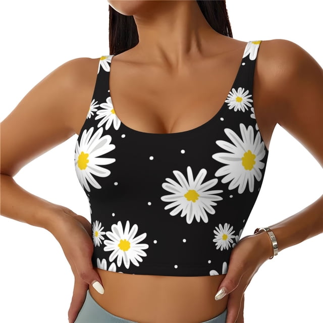Balery Daisies Flowers Sujetadores deportivos con espalda cruzada para mujer, acolchados, sin costuras, de alto impacto, ideales para yoga, gimnasio, entrenamiento y fitness.-Large