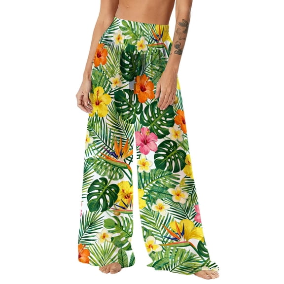 Levmjia Womens Swim Pants Floral Printed Cover Up Quick Dry Sunscreen Sun Protection Wide Leg Beach Lightweight Vacation Bohemian Style
