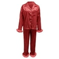 thumbnail image 5 of Telankuip Womens Christmas Pajamas Soft Satin Silk Fuzzy Trim 2 Piece Button down Loungewear Sets Trendy Striped Soft Comfort Lightweight Funny Xmas Graphic Pjs Set Red XL, 5 of 5