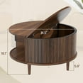 thumbnail image 2 of Round Coffee Table with Storage, Mid Century Modern Coffee Table, Fluted Dining Table with Sliding Door, Circle Coffee Table for Living Room Home Office, 31.5", Walnut, 2 of 14