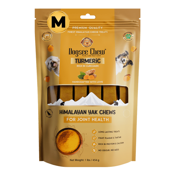 Dogsee Himalayan Yak Cheese Dog Chews with Turmeric/Curcumin (Medium - 6Chew) | Long Lasting | Anti-inflammatory | Fights Plaque and Tartar | Odorless Dog Treats