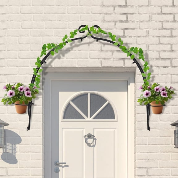 Osmanthus Metal Garden Arch - Wall Mounted Garden Arbor Arch for Climbing Plants, Outdoor Garden Trellis with & 2 Planter Rings for Window Doors Vines, 39” x 40 ”x 8”