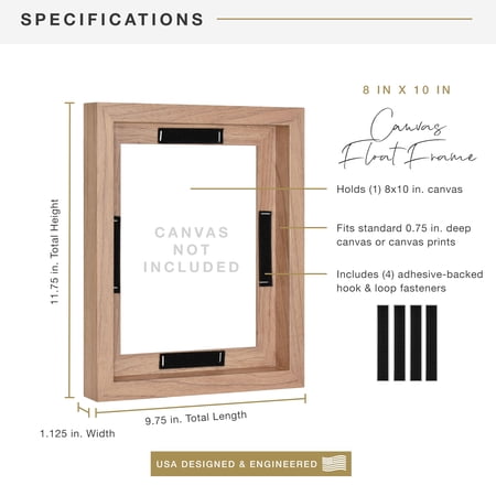 MCS Canvas Float Frames 16x20 Frame, Black Frame for Finished Canvases, Vertical & Horizontal Wall Hanging Large Frame with Adhesive for Canvas Paintings (1-Pack)