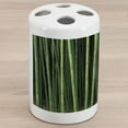 thumbnail image 1 of Peace Garden Ceramic Toothbrush Holder, Nature Themed Picturesque of Japanese Thick Bamboo Forest Elements, Decorative Versatile Countertop for Bathroom, 4.5" X 2.7", Lime Green and Emerald, 1 of 4