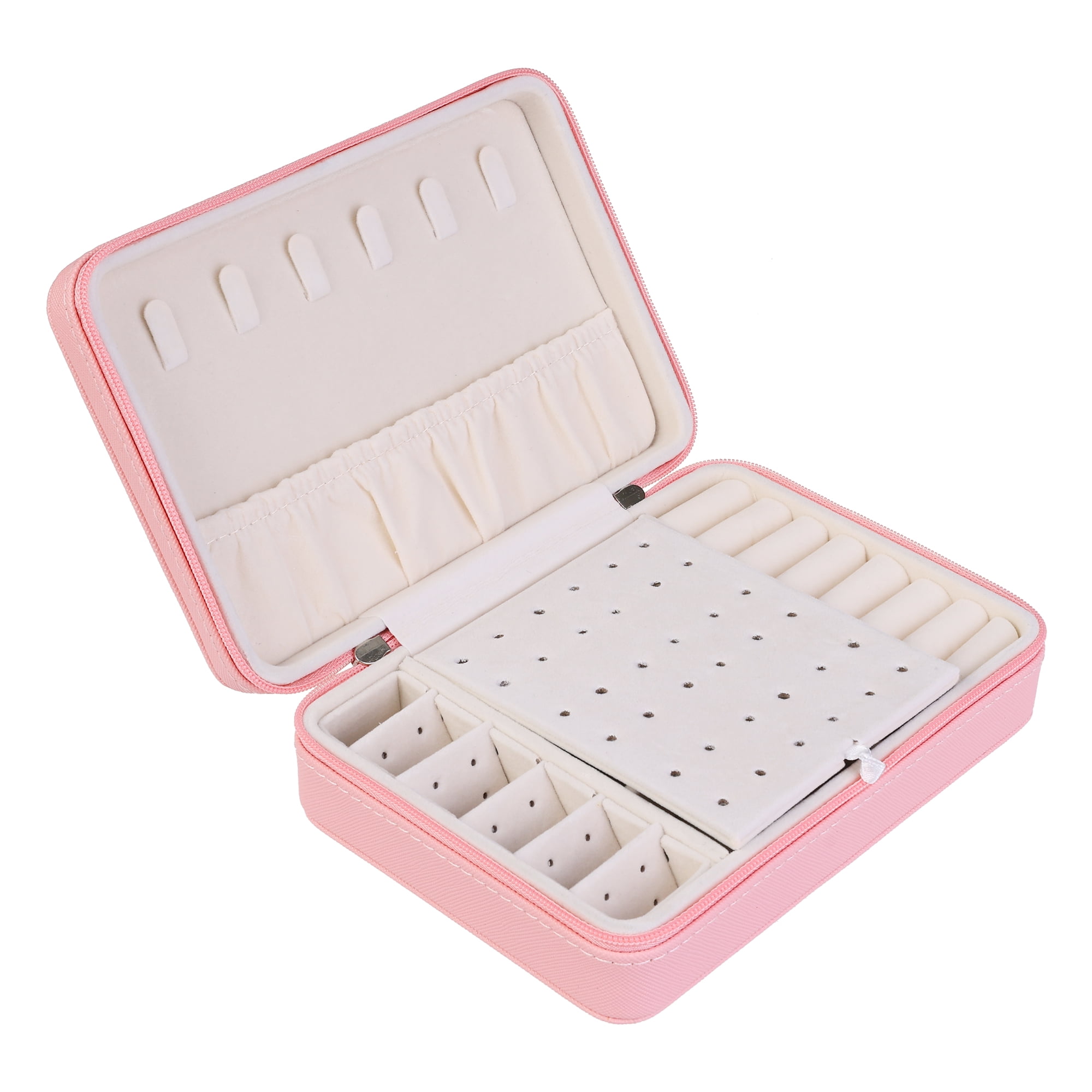 Unique Bargains Travel Jewelry Box Portable PU Leather Jewelry Organizer Case Storage Pink