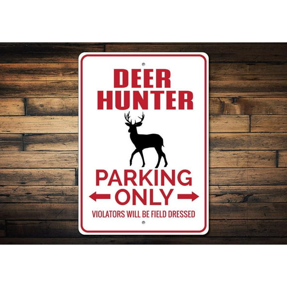 Deer Hunter Parking Novelty Sign, Metal Wall Decor - 10x14 inches