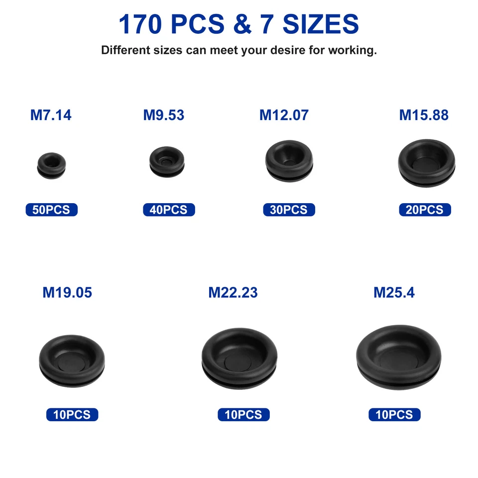 CIRCLE- 170Pcs Rubber Grommet Assortment Kit Set Firewall Hole Electrical Wiring Gasket