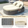 thumbnail image 4 of Patio 2-Person Sun Bed Daybed with 3 Adjustable Backrests and Foldable Cup Trays, Rattan Garden Double Reclining Chaise Lounge with Cushions and Pillows for Lawn Poolside, Beige, 4 of 9