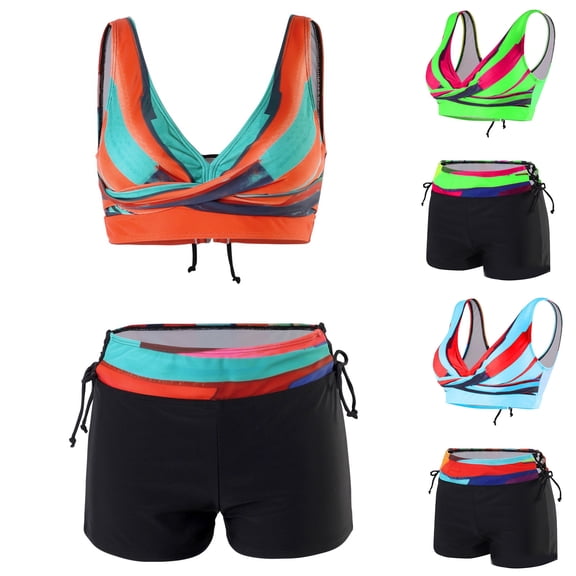 Women's Bikini Set Printed Two Piece Fashion Sexy Swimsuit with Removable Bra Pads No Underwire for Beach Vacation,Blue,L