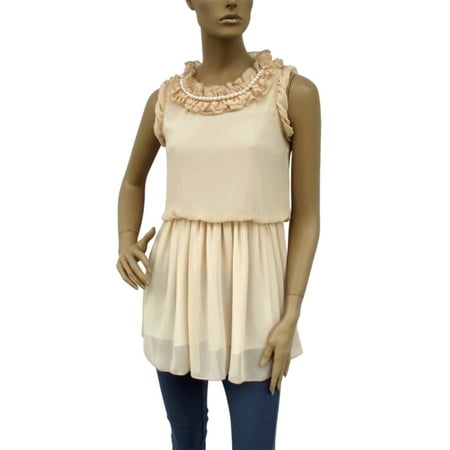 Ruffle With Pearls Neck Ruffled Sleeves Chiffon Mini Dress Top S M L Xl 2Xl -
