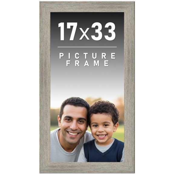 17x33 Frame Gray Barnwood Rustic Solid Wood Picture Frame | 1.5 Inch Moulding Width | Includes UV