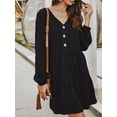 thumbnail image 1 of Vestido de mujer con cuello en V, manga larga, suelto, ropa de otoño, color sólido, con botones de cintura alta, negro, M sidaley AP003891-02, 1 of 5