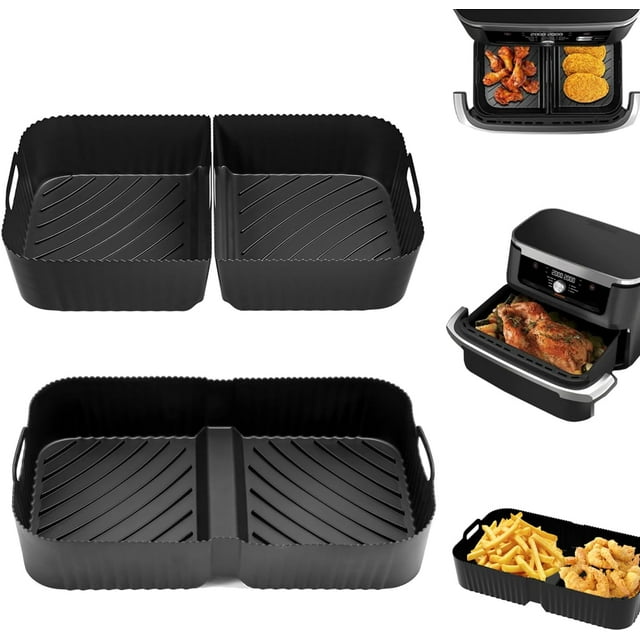 Air Fryer Silicone Liner for Ninja Foodi DZ071 7-QT/Instant Vortex 9 Qt, 3PCS Reusable Silicone Air Fryer Liner Accessories for 7-QT/11-QT Dualzone Airfryer (3.5QT+7QT)