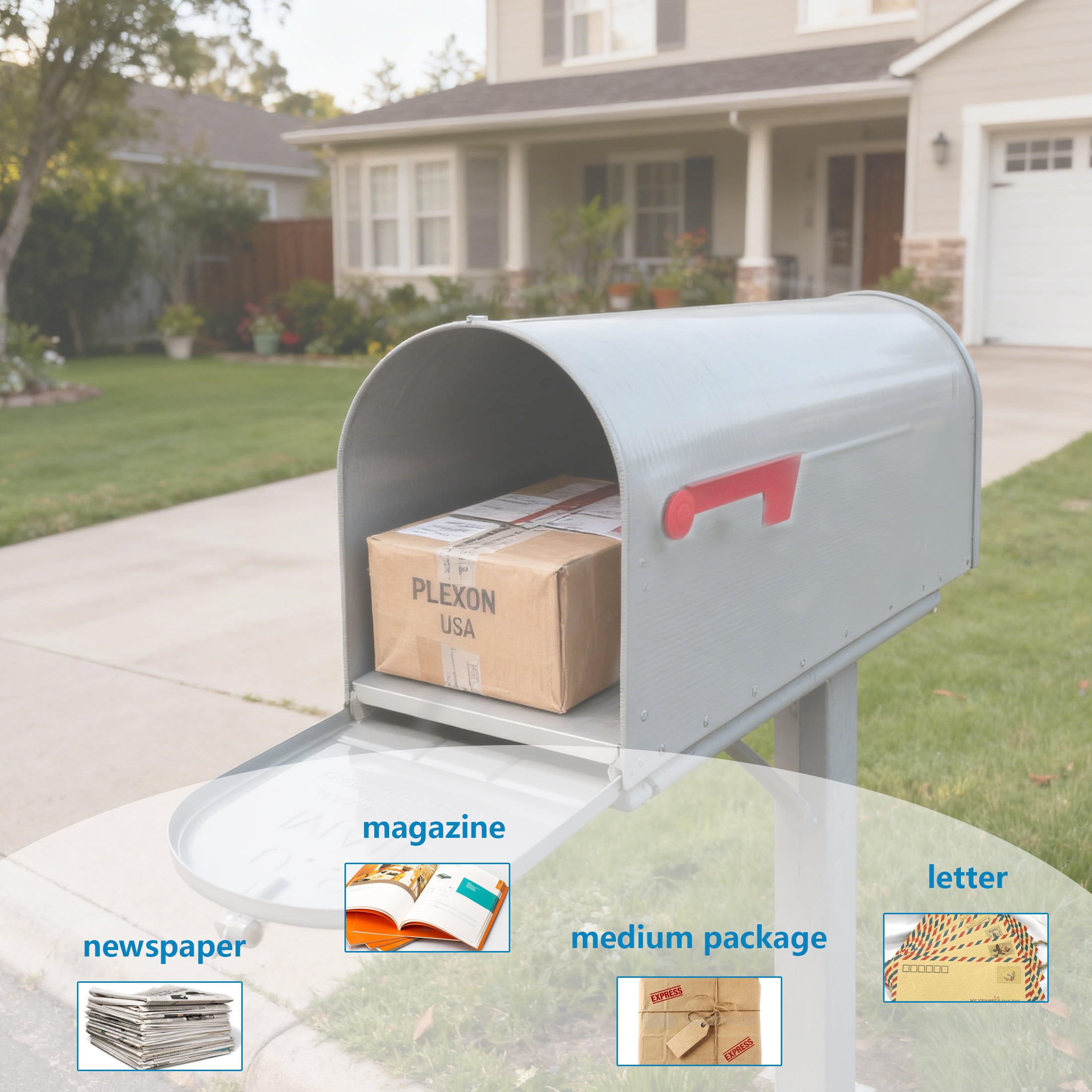4W Rural Mailboxes Galvanized Steel,Jumbo Size,Post-Mount Mailbox in Gray