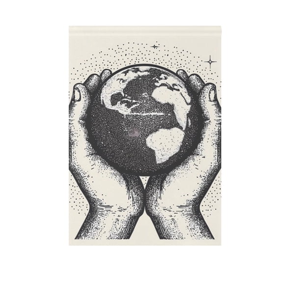 Hands Holding Planet Earth Garden Flag 12X18 Double Sided Yard Flags for Outside Outdoor All Seasonal Decoration