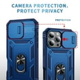 thumbnail image 5 of Design for iPhone 16 Pro Max Phone Case with Camera Lens Sliding Cover Ring Holder Kickstand - Shockproof Heavy Duty Rugged Military Grade Bumper Protective Case for Women Men, Blue, 5 of 9
