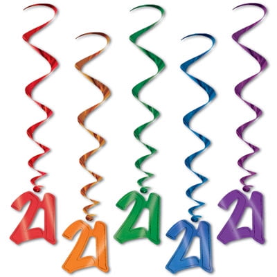 Beistle Pack of 30 Assorted Color 21st Birthday Metallic Spiral Hanging Party Decoration Whirls 36"