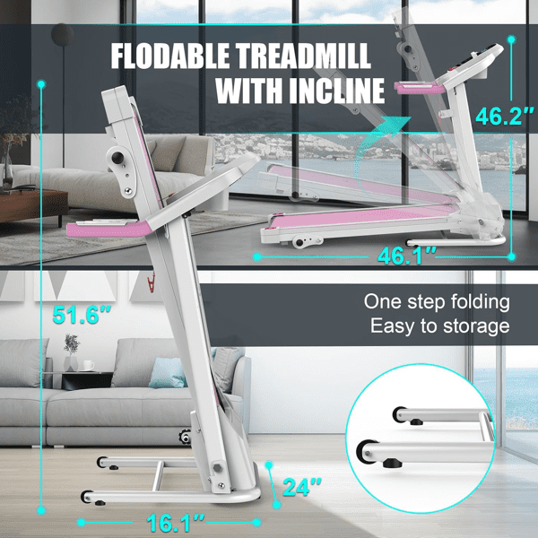Ambifirner Quiet Foldable Treadmill - 2.5HP Brushless Motor, 3-Level Incline, Space Saving for Small Homes
