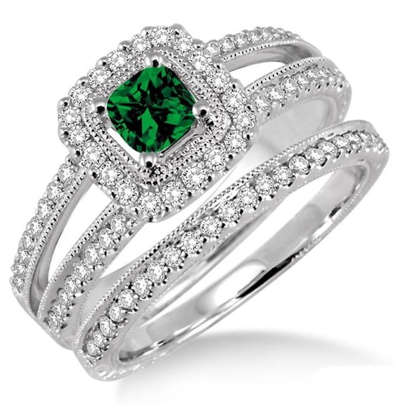 Halo Art Deco 3 Carat 6mm Princess Cut Antique Bridal Set Moissanite Diamond Engagement Ring on 10k White Gold