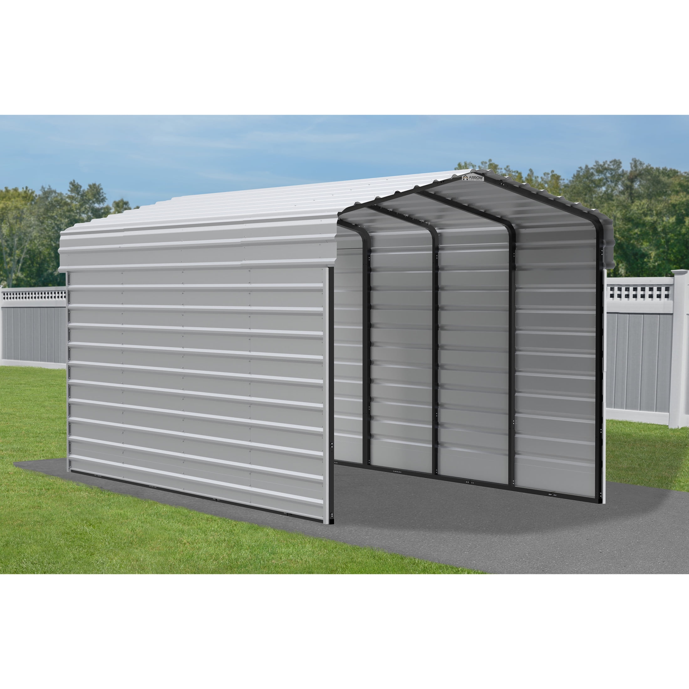 Arrow 10 x 20 x 9 ft Eggshell Steel Carport With 2 Side Wall Kit