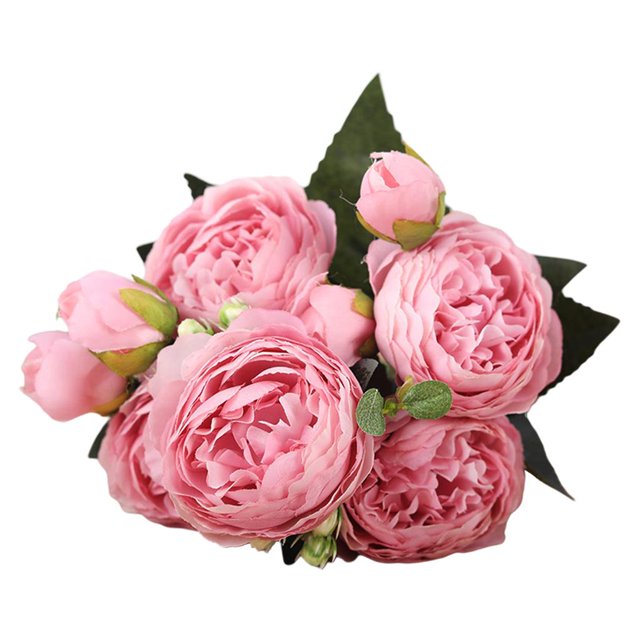 DIY peonías artificiales flor 5 flores 4 brotes seda ramo de novia manualidades Rosa Zulema Flores De Escritorio En Casa