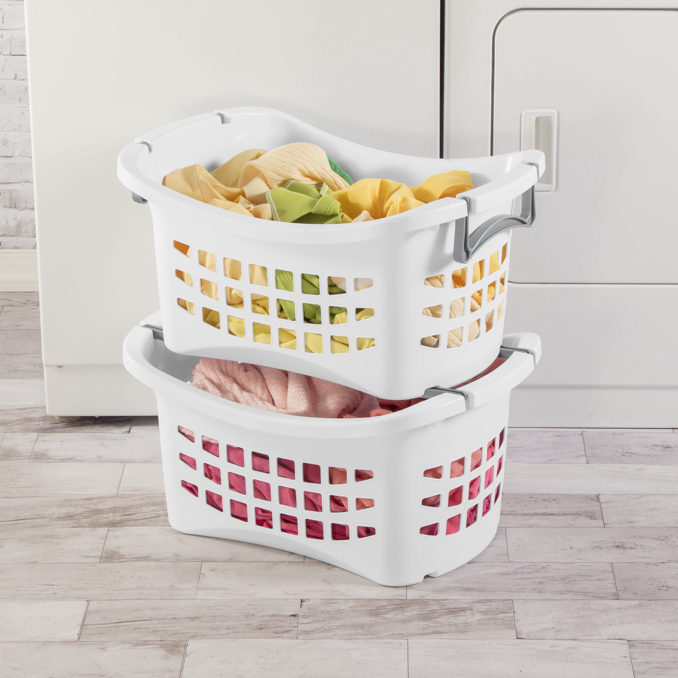 Sterilite Stacking Laundry Basket, Space-Saving Laundry Organization System, White