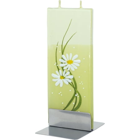 Flat Havdalah Candle - Flatyz Handmade Lithuanian Twin Wick Unscented Thin Flat Candle- Daisy Flowers