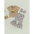 thumbnail image 2 of Sedceaty Toddler Kids Girls Clothes Outfits Short Sleeve Crew Neck T-Shirts Tops Bohemian Pattern Print Flare Pants Headband 3Pcs Suit, 2 of 8