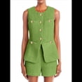 thumbnail image 2 of Conjunto de Traje Informal de Dos Piezas para Mujer, Sin Mangas, con Botones, Chaleco y Pantalones Cortos, Traje de Oficina. Verde XL, 2 of 10