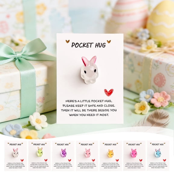 hulanddfd Pocket Bunny Hug Gifts with Greeting Cards, Little Rabbits Pocket Hug Token, Long Distance Relationship Gifts, Easter Basket Stuffers(Pink)