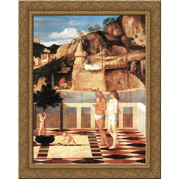 Sacred Allegory [detail] 20x24 Gold Ornate Wood Framed Canvas Art by Bellini, Giovanni