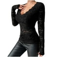 thumbnail image 2 of Otvok 2025 Womens Fashion V-Neck Lace Solid Color Long Sleeve Blouses, 2 of 6